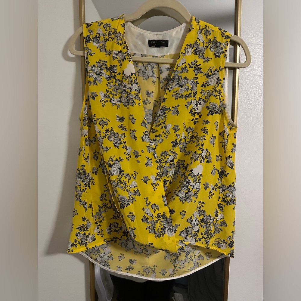 Rag and Bone Yellow Floral Silk Blouse